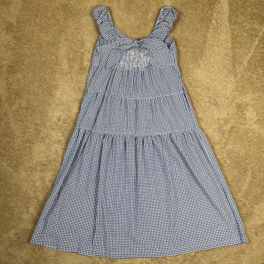 Old Navy Dress Womens L Blue Gingham Plaid Tiered Seersucker Maxi Cottagecore - Picture 8 of 10